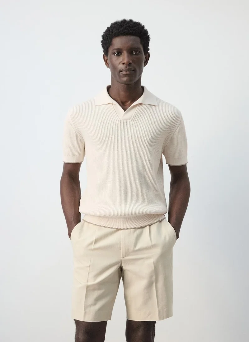 Mango Man Contrast trim cotton polo shirt