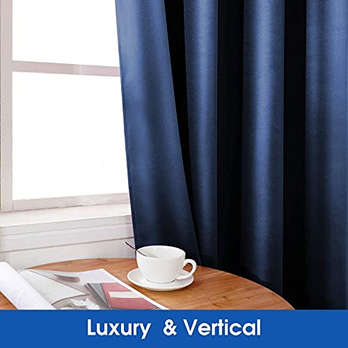 HOMEIDEAS 2 Panels Navy Blue Faux Silk Blackout Curtains, 52 X 96 Inch Room Darkening Satin Thermal Insulated Window Drapes for Bedroom, Indoor - Image 3