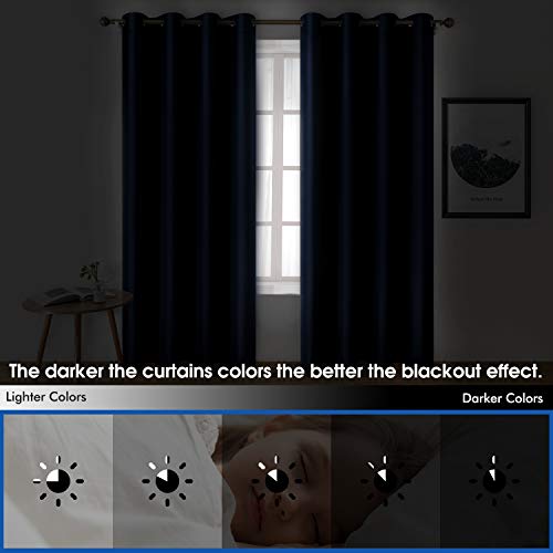HOMEIDEAS 2 Panels Navy Blue Faux Silk Blackout Curtains, 52 X 96 Inch Room Darkening Satin Thermal Insulated Window Drapes for Bedroom, Indoor - Image 4
