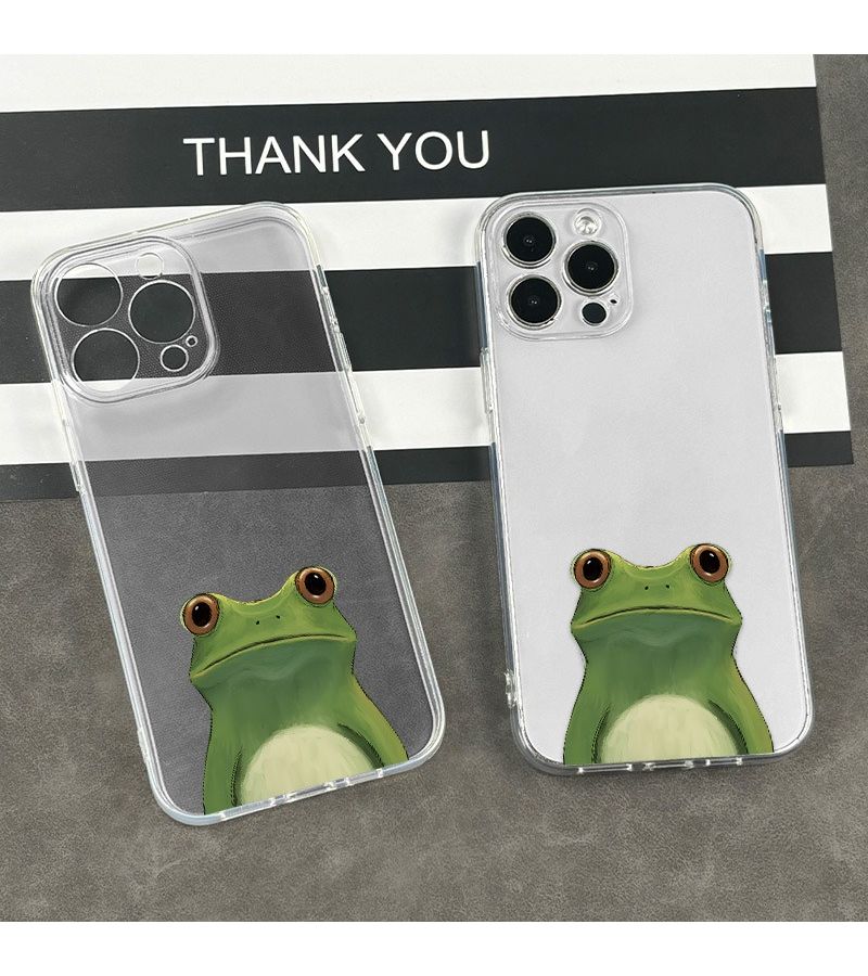 Transparent TPU Full Body Anti Drop Soft Case For iPhone 15 Unhappy Green Frog Pattern - Image 4