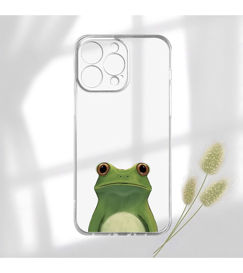 Transparent TPU Full Body Anti Drop Soft Case For iPhone 15 Unhappy Green Frog Pattern - Image 2