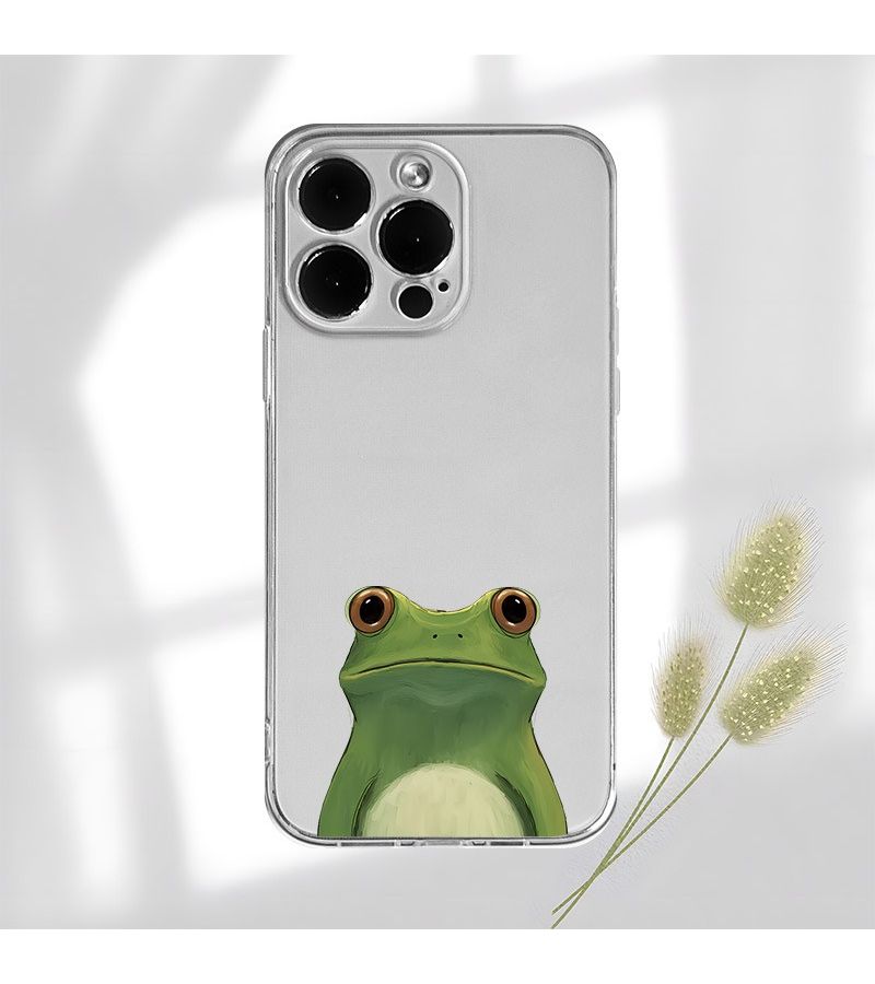Transparent TPU Full Body Anti Drop Soft Case For iPhone 15 Unhappy Green Frog Pattern - Image 1