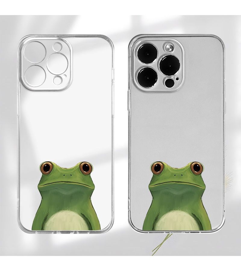 Transparent TPU Full Body Anti Drop Soft Case For iPhone 15 Unhappy Green Frog Pattern - Image 3
