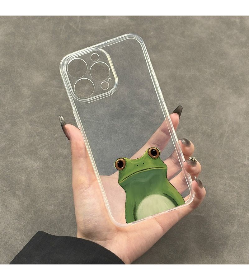 Transparent TPU Full Body Anti Drop Soft Case For iPhone 15 Unhappy Green Frog Pattern - Image 5