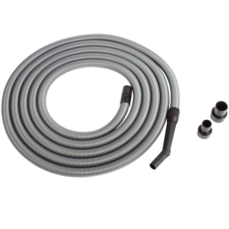 CenTec Systems 30 Ft Premium Shop Vacuum Extension Hose with 2 tank adapters and 125 curved end Silver