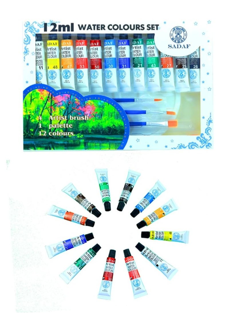 Sadaf - 12-Piece Watercolour Paint Set With Four Brushes And A Palette - Image 1