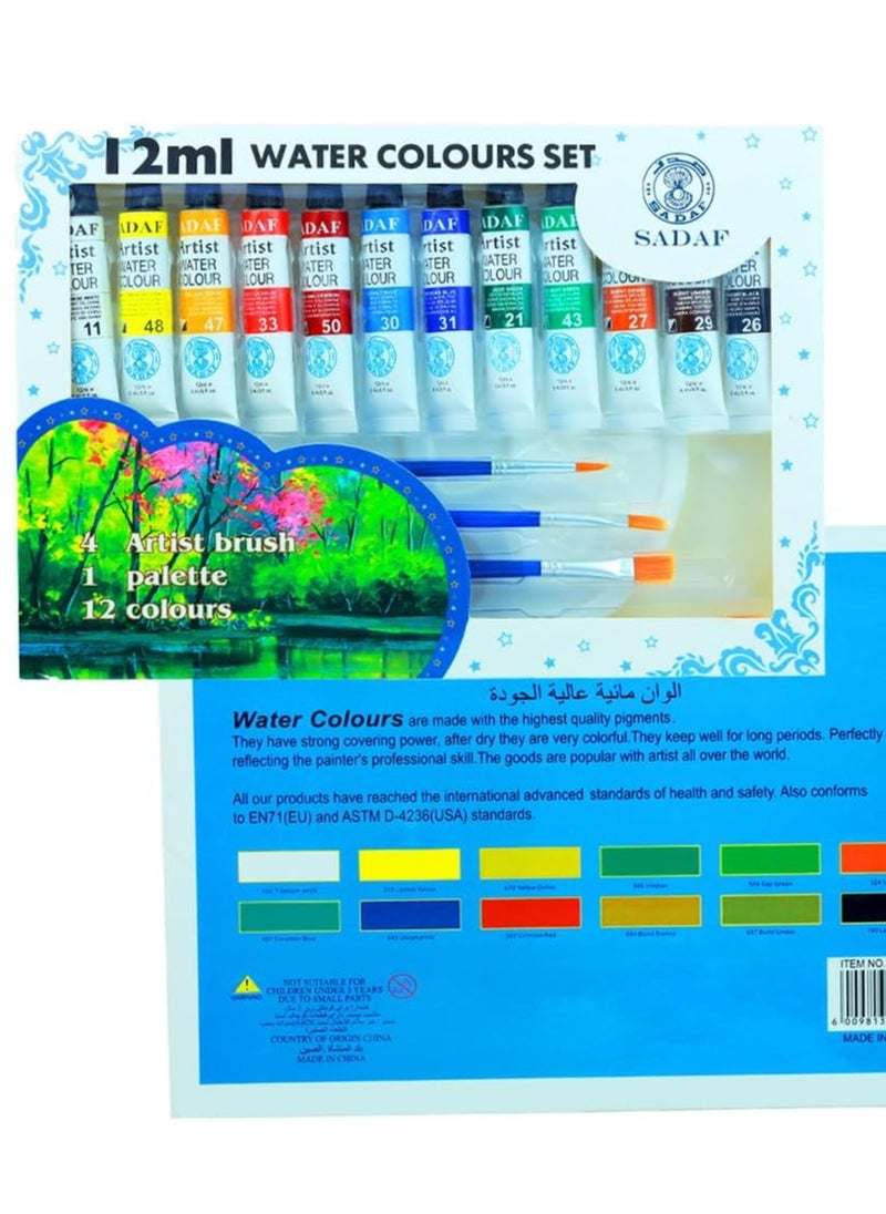 Sadaf - 12-Piece Watercolour Paint Set With Four Brushes And A Palette - Image 1