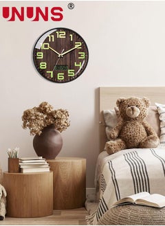 UNUNS Wall Clock,12 Inch Silent No Ticking,Wood Grain Dial Design Numbers and Hands,With Temperature And Humidity Display,Perfect For Living Room Bedroom Kitchen Office,Battery Operated  - Image 2