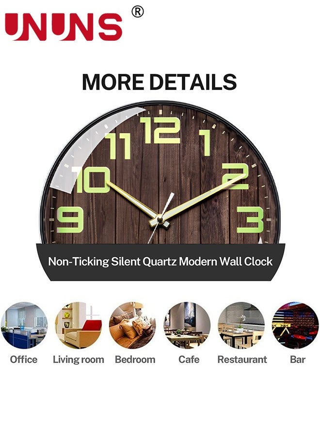 UNUNS - Wall Clock,12 Inch Silent No Ticking,Wood Grain Dial Design Numbers and Hands,With Temperature And Humidity Display,Perfect For Living Room Bedroom Kitchen Office,Battery Operated - Image 1