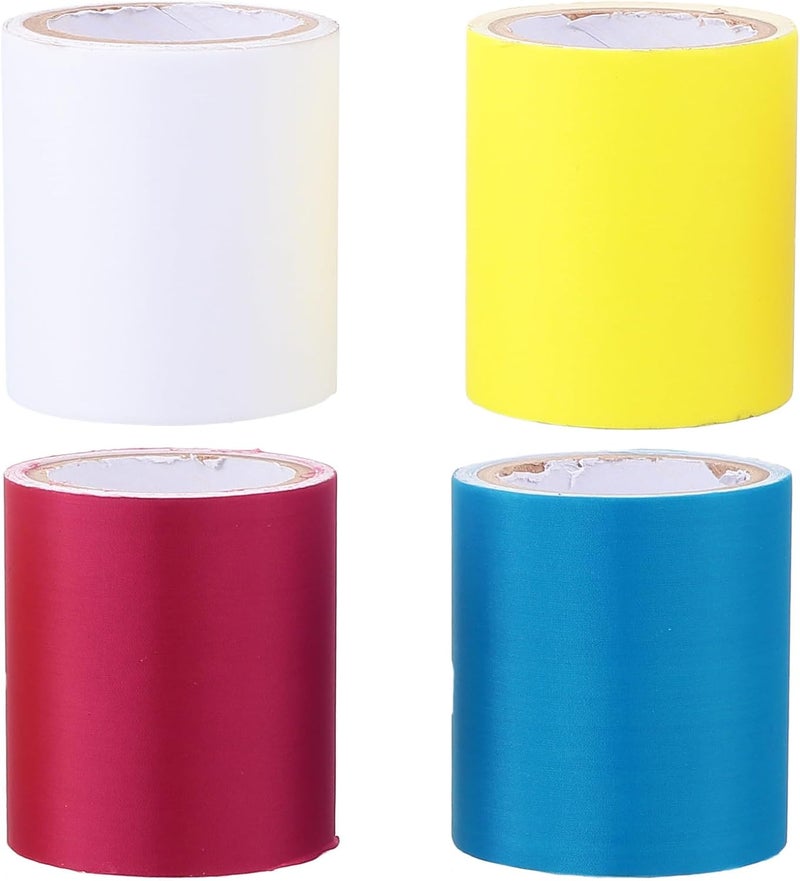 Self-Adhesive Cloth Patch Roll 4pcs (Lake Blue, Yellow, Wine Red, White) DIY Sewing Repair Fabric for Jeans Clothing Patches Suitable for Garment and Textile Mending - Image 1