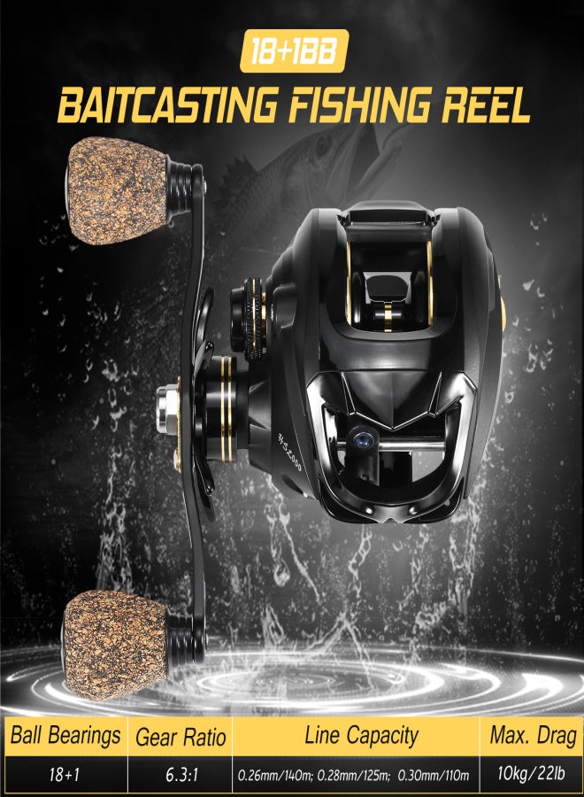 EXBERT 18+1 Ball Bearings Baitcasting Fishing Reel with Deep Shallow Spools 6.3:1 Gear Ratio Poweful Fishing Bait Casting Reel - Image 2