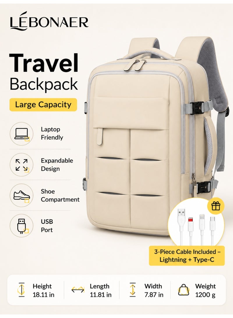 lebonaer Travel Backpack for Men Women Carry On Backpack with USB Charging Port Shoe Compartment Flight Approved College School Bag Casual Daypack for Weekender Business Hiking - Image 1