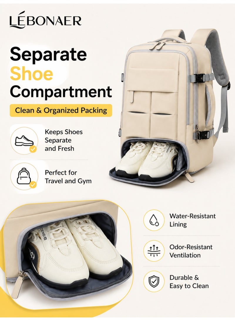 lebonaer Travel Backpack for Men Women Carry On Backpack with USB Charging Port Shoe Compartment Flight Approved College School Bag Casual Daypack for Weekender Business Hiking - Image 4