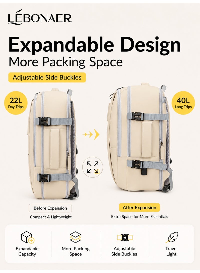 lebonaer Travel Backpack for Men Women Carry On Backpack with USB Charging Port Shoe Compartment Flight Approved College School Bag Casual Daypack for Weekender Business Hiking - Image 3