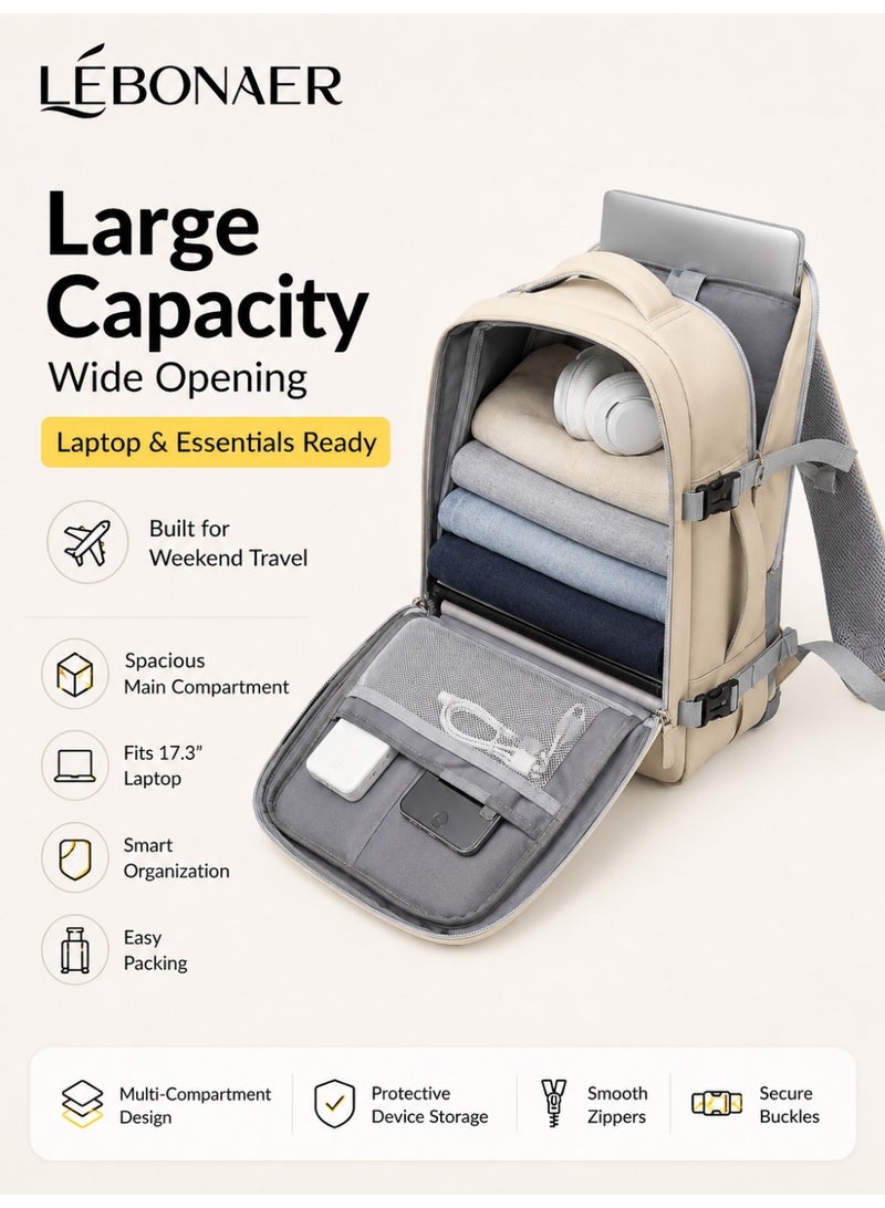 lebonaer Travel Backpack for Men Women Carry On Backpack with USB Charging Port Shoe Compartment Flight Approved College School Bag Casual Daypack for Weekender Business Hiking - Image 5