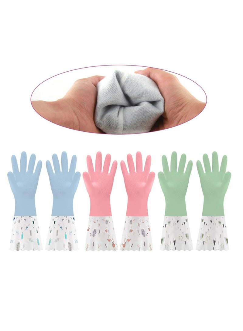 Loquat 3 Pairs of Medium Waterproof Flock-Lined Rubber Cleaning Gloves, Long Cuff for Kitchen - Image 2