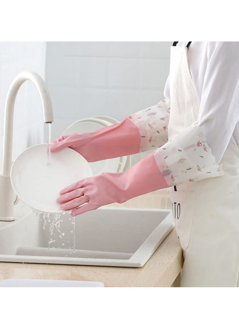Loquat 3 Pairs of Medium Waterproof Flock-Lined Rubber Cleaning Gloves, Long Cuff for Kitchen - Image 5