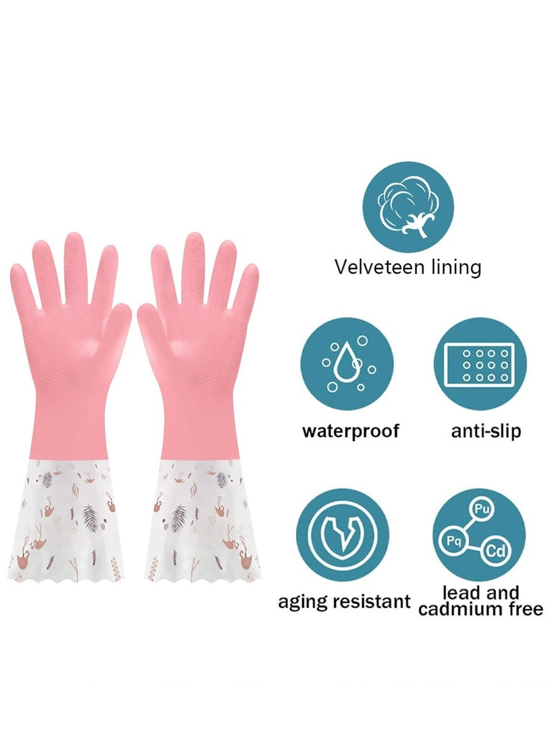 Loquat 3 Pairs of Medium Waterproof Flock-Lined Rubber Cleaning Gloves, Long Cuff for Kitchen - Image 3