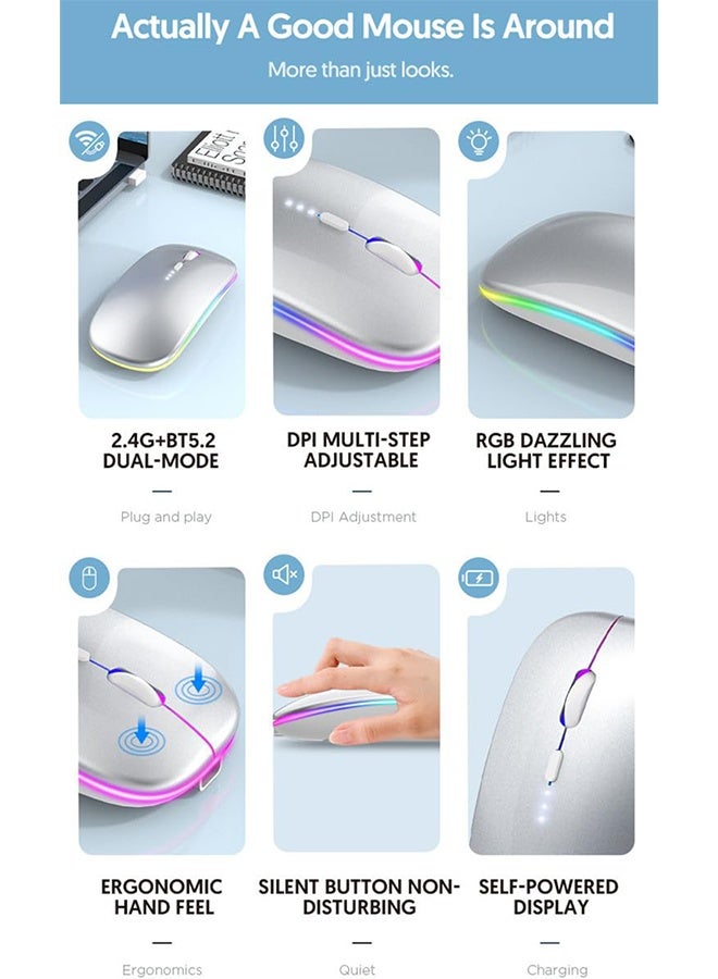 Wireless Bluetooth Mouse, Dual Mode Connection ， Rechargeable Wireless Mouse Multi-Device (Dual Mode:BT5.2 or USB 2.4G) Silent Slim Mouse ,  Ergonomic Optical Portable Mouse for Laptop Android Windo - Image 4