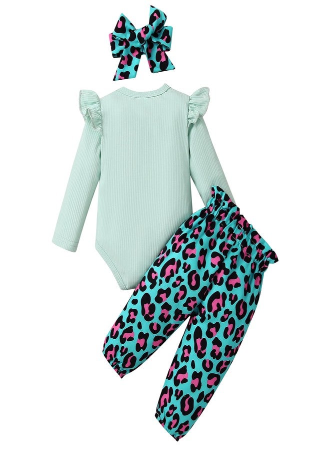 DISAUR Newborn Girl Long Sleeve Outfits Pink Ruffle Romper Blue Leopard Pants Fall Outing Photograph Wearing 6 Months 12 Months - Image 2