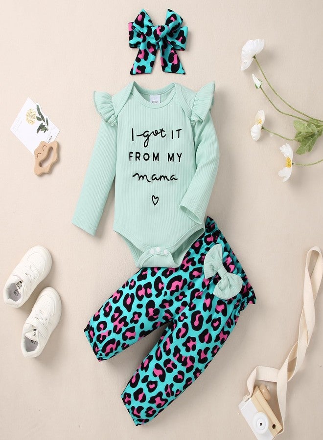 DISAUR Newborn Girl Long Sleeve Outfits Pink Ruffle Romper Blue Leopard Pants Fall Outing Photograph Wearing 6 Months 12 Months - Image 3