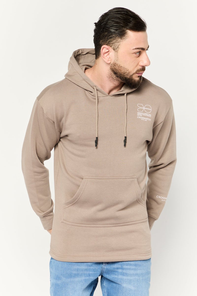 CROSSHATCH Men Hooded Long Sleeve Brand Logo Sweatshirt, Dark Stone - Image 1