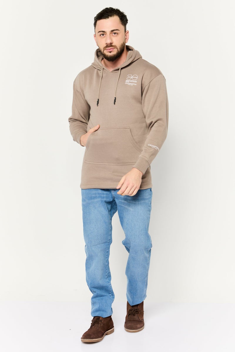 CROSSHATCH Men Hooded Long Sleeve Brand Logo Sweatshirt, Dark Stone - Image 2