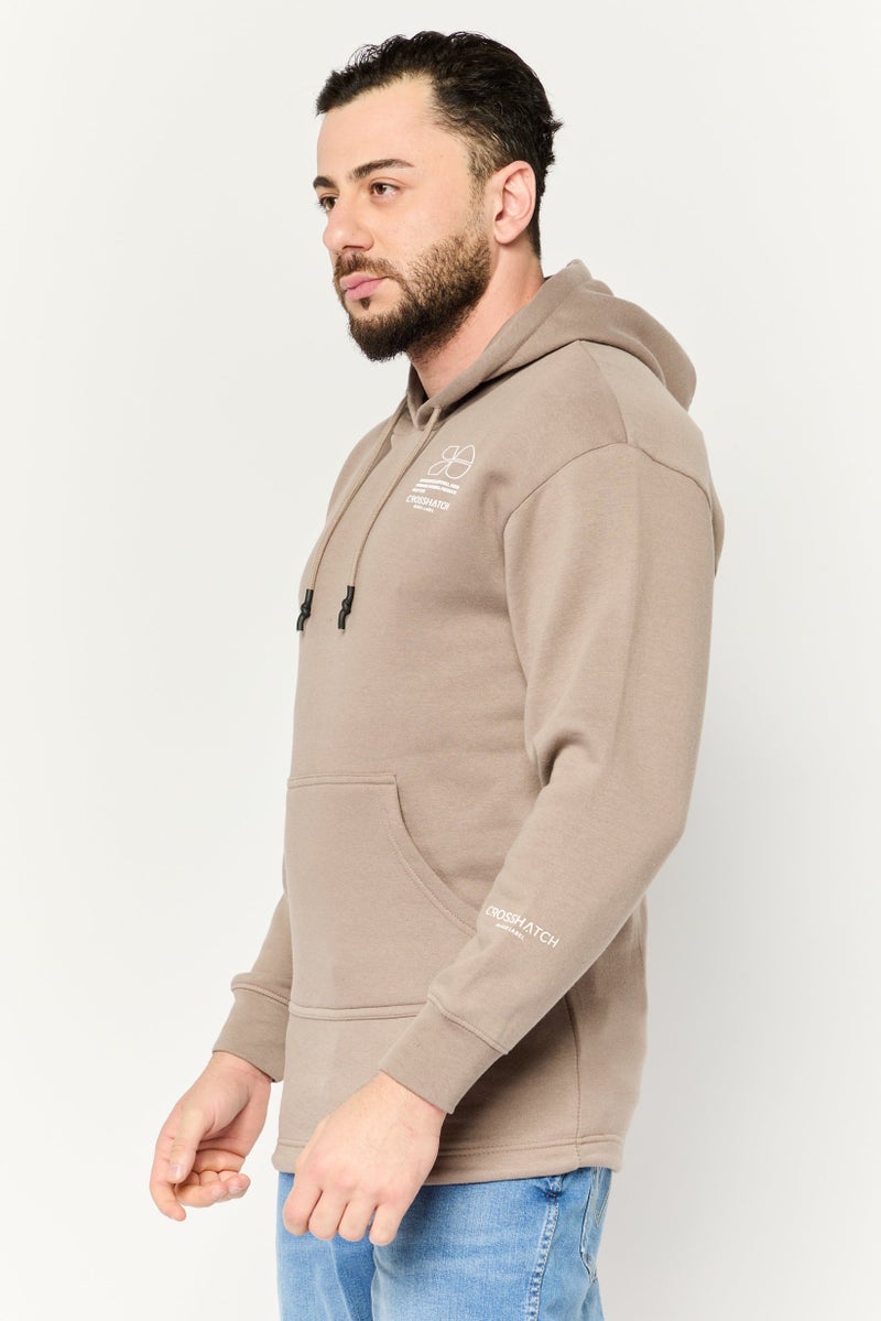 CROSSHATCH Men Hooded Long Sleeve Brand Logo Sweatshirt, Dark Stone - Image 3