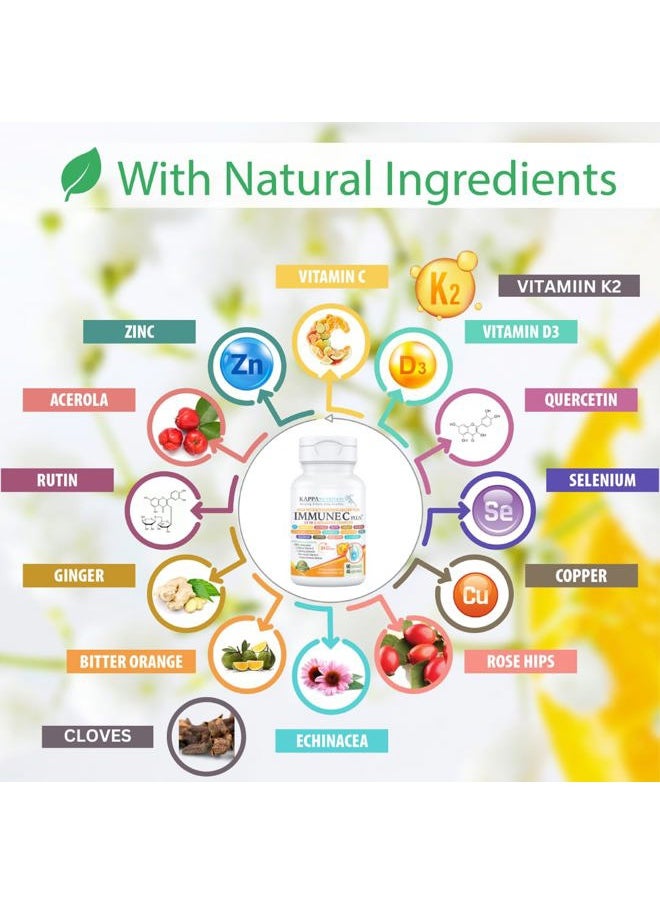 Quercetin 1,000mg, Vitamin C 1,000mg, Zinc 50mg, Vitamin D3 5,000iu, Selenium, Copper, Acerola, Ginger, Rutin, Bitter Orange, Rose Hips, Echinacea, Immune C Plus, 14 in 1 Immune C Plus (120 Count)