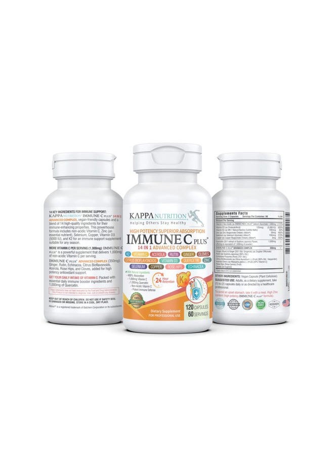 Quercetin 1,000mg, Vitamin C 1,000mg, Zinc 50mg, Vitamin D3 5,000iu, Selenium, Copper, Acerola, Ginger, Rutin, Bitter Orange, Rose Hips, Echinacea, Immune C Plus, 14 in 1 Immune C Plus (120 Count)