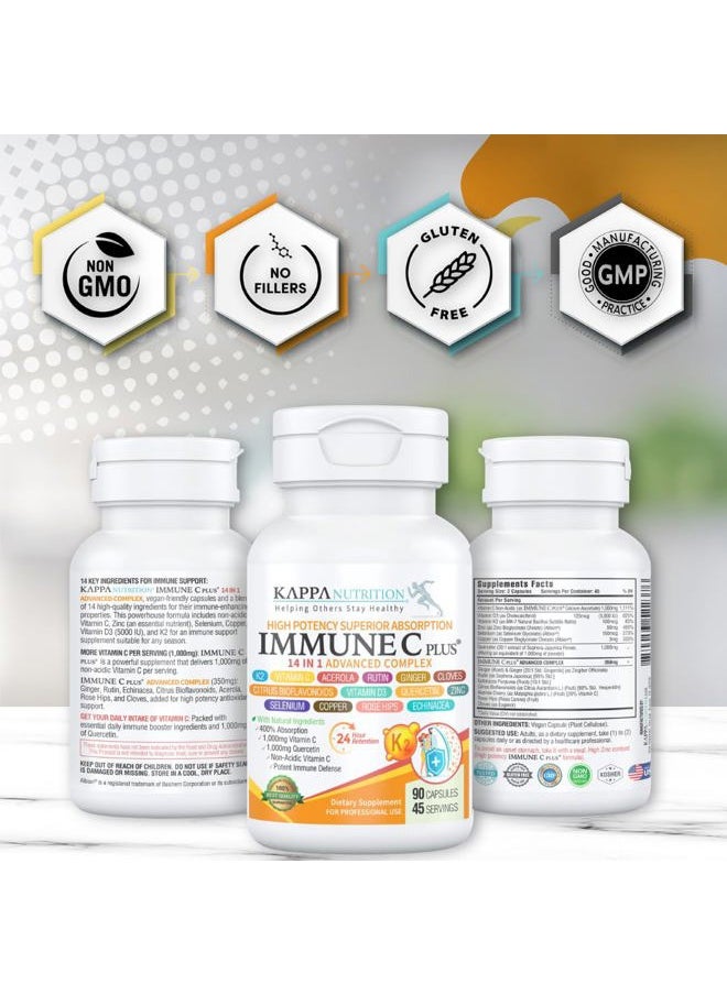 Quercetin 1,000mg, Vitamin C 1,000mg, Zinc 50mg, Vitamin D3 5,000iu, Selenium, Copper, Acerola, Ginger, Rutin, Bitter Orange, Rose Hips, Echinacea, Immune C Plus, 14 in 1 Immune C Plus (120 Count)