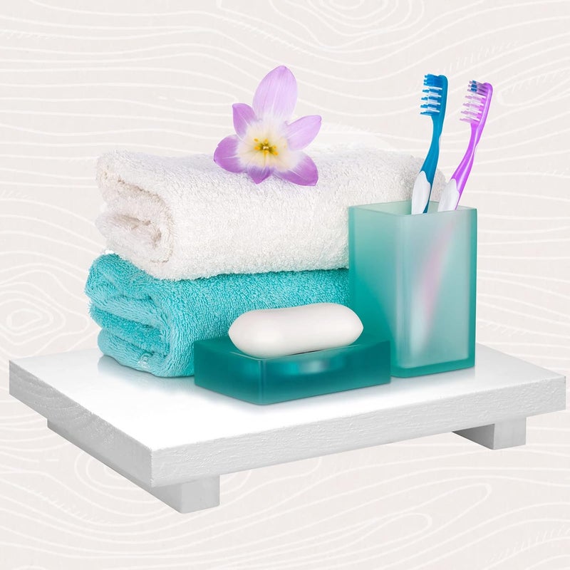 Nuogo Wood Riser Tray Soap, Stand Soap Tray for Kitchen Sink, Wood Pedestal for Kitchen Counter Sink Stand Decorative Rustic Bathroom Dishes Plant Bottles Candles Display(12 x 7 Inch,White) - Image 5