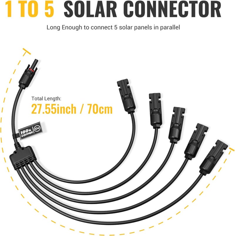 BougeRV Solar Y Connector Solar Panel Parallel Connectors Extra Long 1 to 5 Solar Branch PV Adapter Cable Wire Plug Tool Kit (M/FFFFF and F/Mmmmm) - Image 2