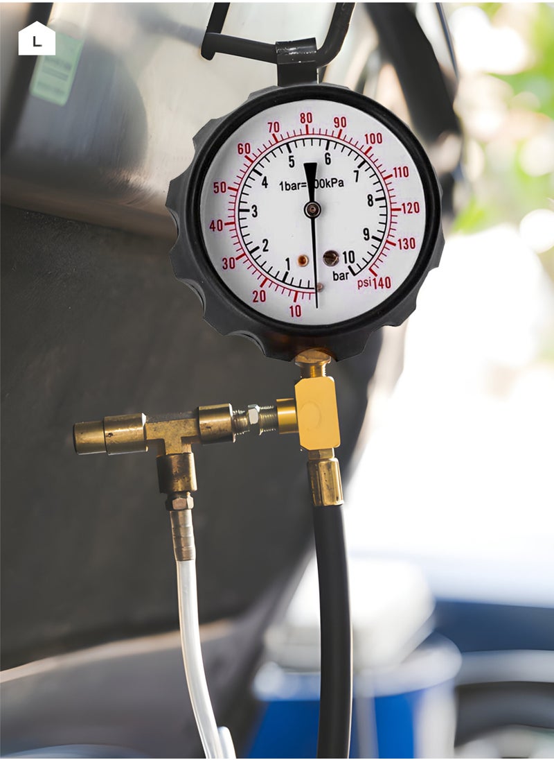 114 Pressure Tester Gauge - Easy-to-Read Mechanical Gauge with Pressure Range 0-140 PSI and Various Adapters -Ideal for Automotive Diagnostics Fuel Injection Testing and Engine Troubleshooting