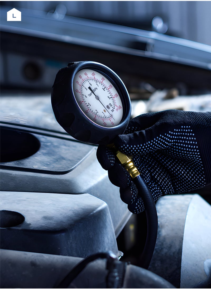 114 Pressure Tester Gauge - Easy-to-Read Mechanical Gauge with Pressure Range 0-140 PSI and Various Adapters -Ideal for Automotive Diagnostics Fuel Injection Testing and Engine Troubleshooting