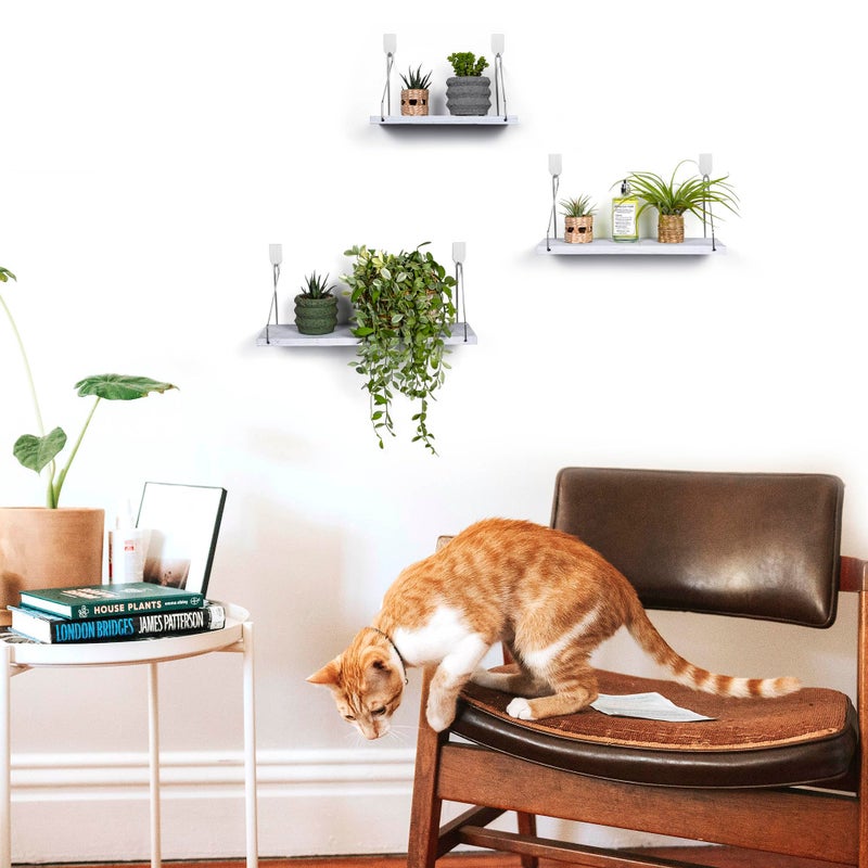 MITIME Floating Shelves Set of 3 Rustic Solid Wood Floating Shelf Wall Storage Shelves for Living Room, Bedroom, Bathroom, Kitchen Laundry, Office,no Drill Shelf(Grey and White Colour L+M+S) - Image 4