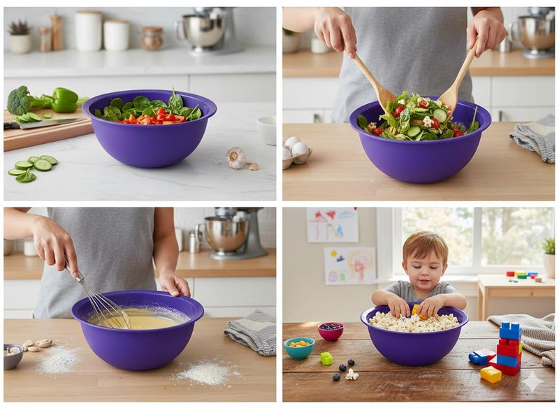 MySouqEg - Store - (4pcs) Set of 4 Colorful Nesting Mixing Bowls – Multipurpose Stackable Kitchen Bowls for Prep, Salad, & Snacks – Durable, Space-Saving Design – Purple, Yellow, Green, & Red - Image 5
