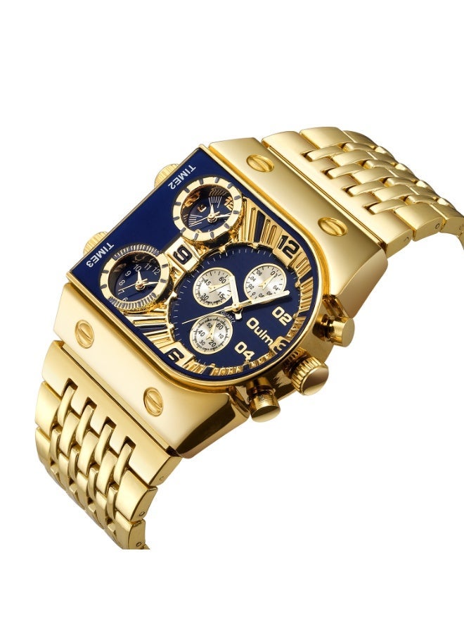 Oulm Men's Steel Strap, Multi-Time Zone, Luminous Large Dial Casual Quartz Watch - Image 1