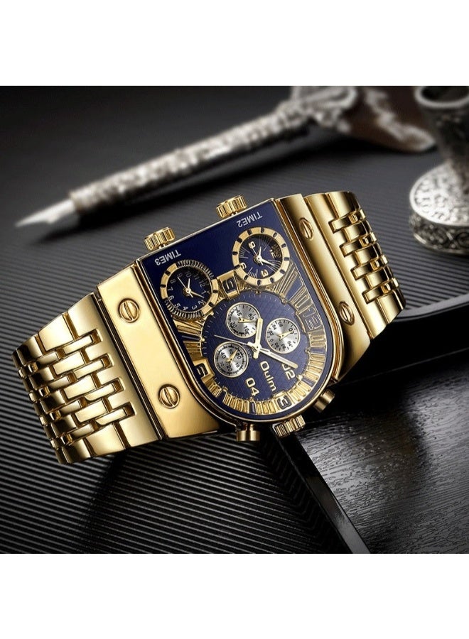 Oulm Men's Steel Strap, Multi-Time Zone, Luminous Large Dial Casual Quartz Watch - Image 4
