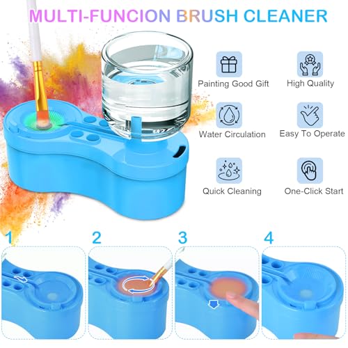 Mikiwon Painting Station Paint Brush Cleaner and Silicone Art Mat 20X16 with 10 Paint Brushes Paint Brush Rinser Art Supplies Set Blue - Image 3