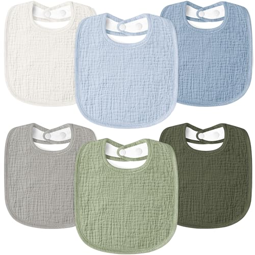 Susurration Muslin Baby Bibs 6 Pack Bandana Drool Bibs,Soft Square Adjustable Baby Drooling Bibs for Unisex Girls & Boys(Dark&Light) - Image 1