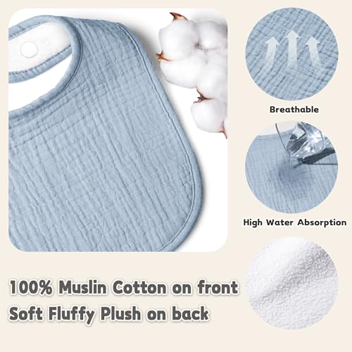 Susurration Muslin Baby Bibs 6 Pack Bandana Drool Bibs,Soft Square Adjustable Baby Drooling Bibs for Unisex Girls & Boys(Dark&Light) - Image 4