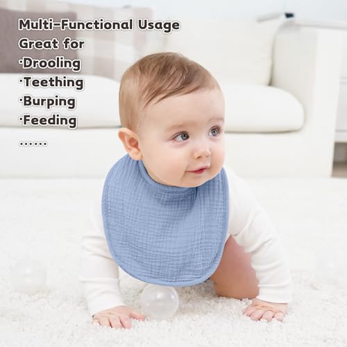 Susurration Muslin Baby Bibs 6 Pack Bandana Drool Bibs,Soft Square Adjustable Baby Drooling Bibs for Unisex Girls & Boys(Dark&Light) - Image 3