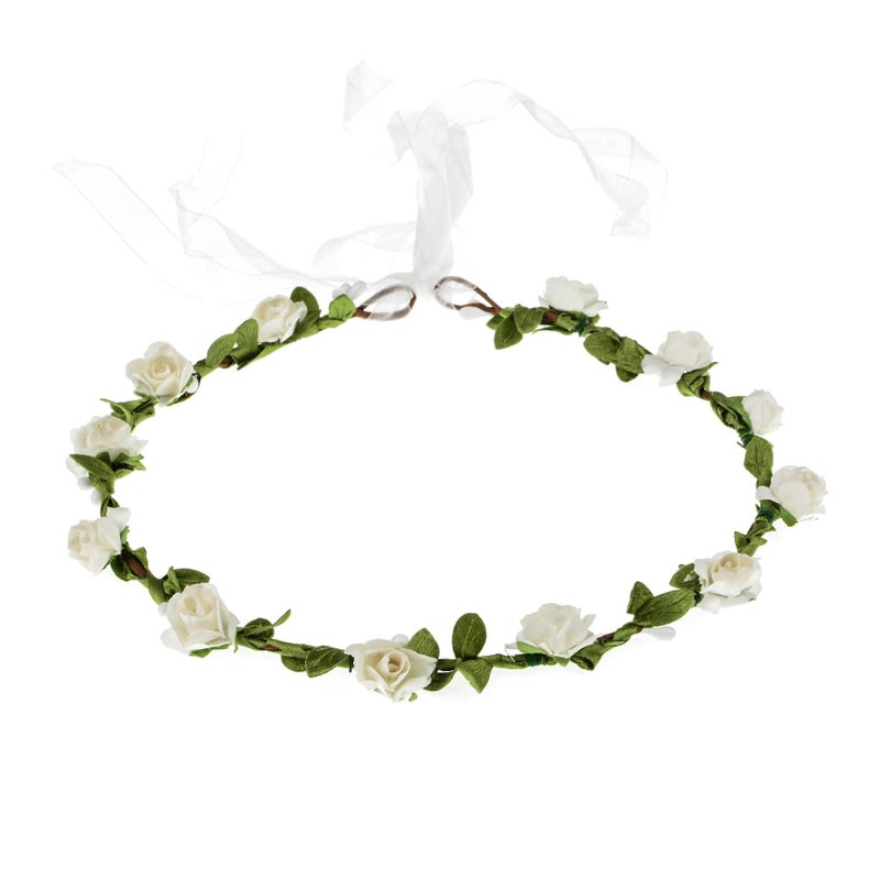 Love Sweety Rose Flower Headband Girls Bohemian Floral Crown Wreath Photo Prop White