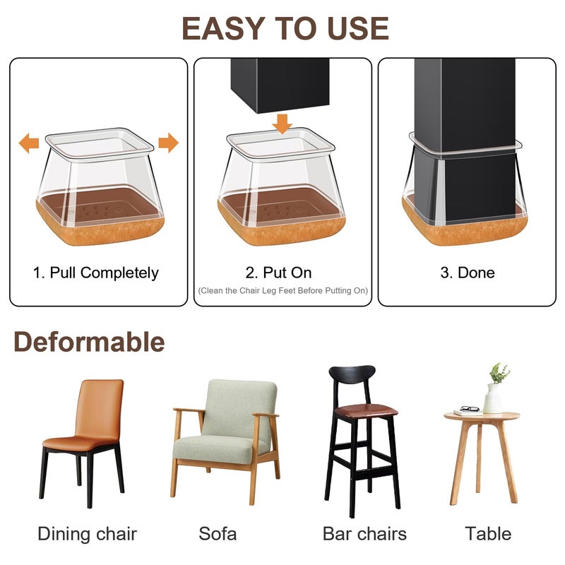 Oconda 20 Pcs Chair Leg Floor Protectors For Hardwood Floors, Clear Rubber Furniture Sliders With Felt, Silicone Furniture Leg Caps Covers, Fit Round Diameter (0.8''-1.2'') - Image 4