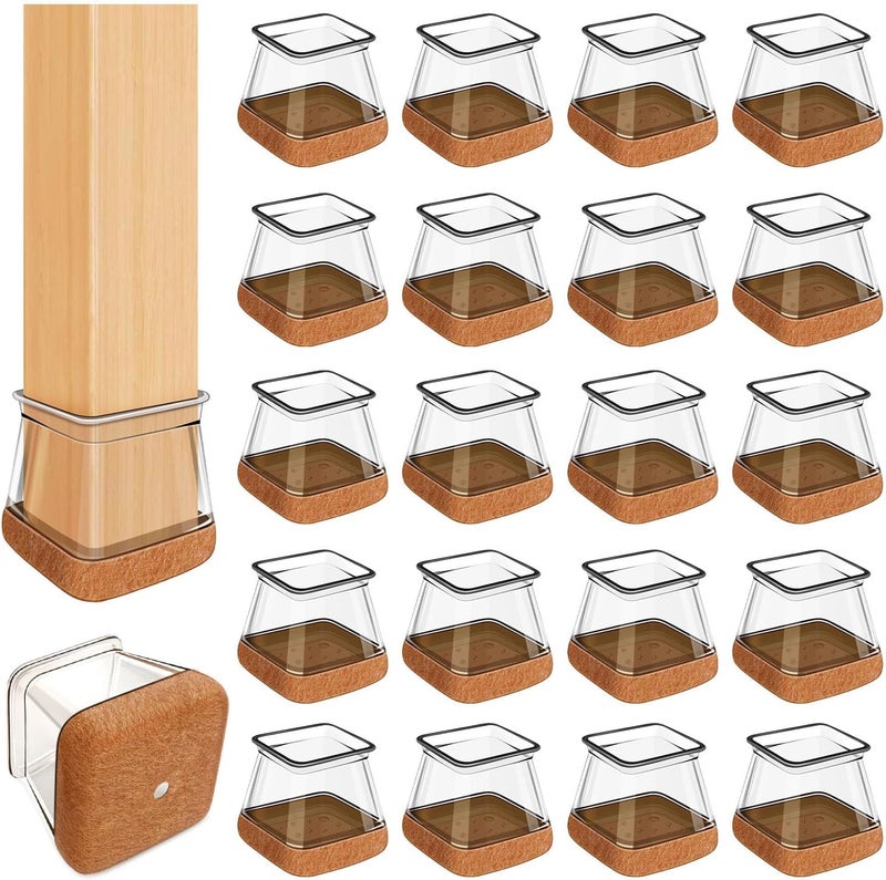 Oconda 20 Pcs Chair Leg Floor Protectors For Hardwood Floors, Clear Rubber Furniture Sliders With Felt, Silicone Furniture Leg Caps Covers, Fit Round Diameter (0.8''-1.2'') - Image 1