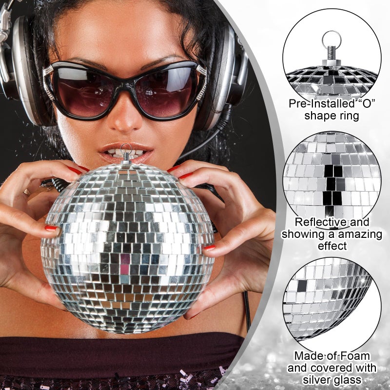 Haull 8 Pcs Large Disco Ball Set Silver Mirror Disco Reflective Ball with Hanging Ring Party Ornament Decoration for Stage Club Ballroom Dance Hall Wedding Prom Props(3'', 4'', 6'') - Image 3