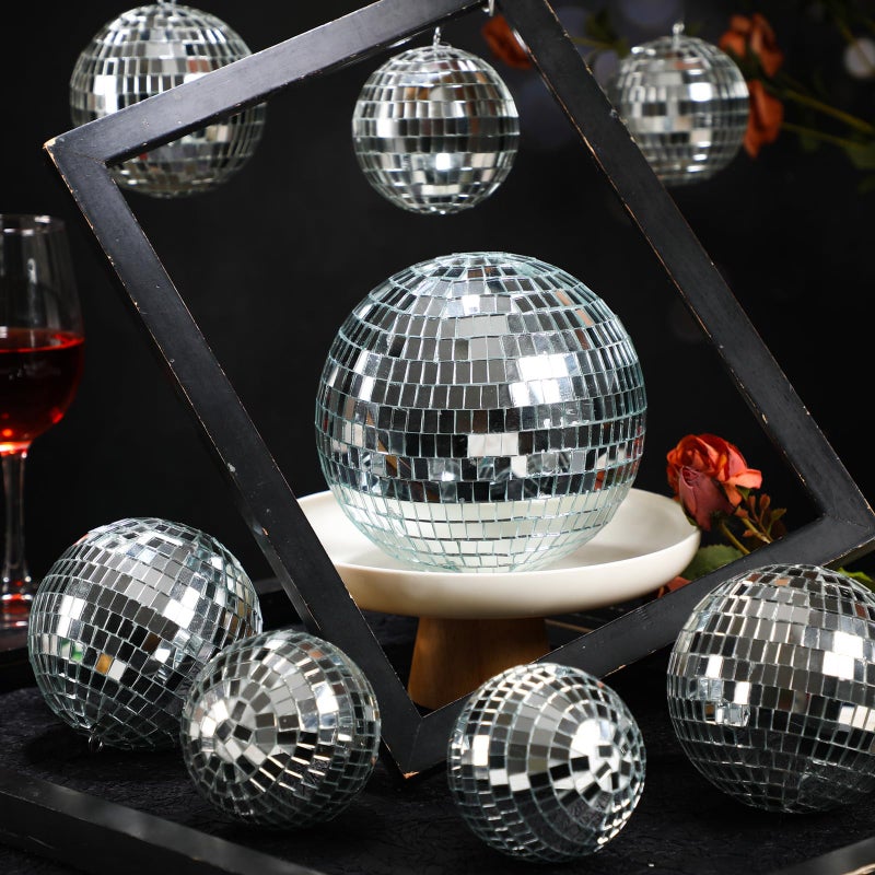 Haull 8 Pcs Large Disco Ball Set Silver Mirror Disco Reflective Ball with Hanging Ring Party Ornament Decoration for Stage Club Ballroom Dance Hall Wedding Prom Props(3'', 4'', 6'') - Image 2