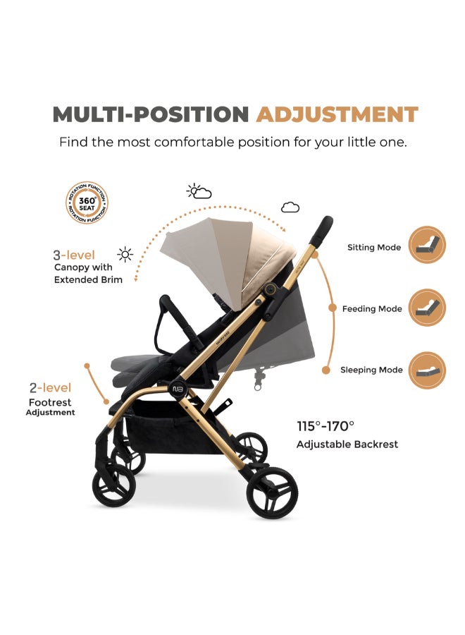 Neobreez - Octa 360 Degree Reversible Stroller Compact Travel Stroller - Beige - Image 4
