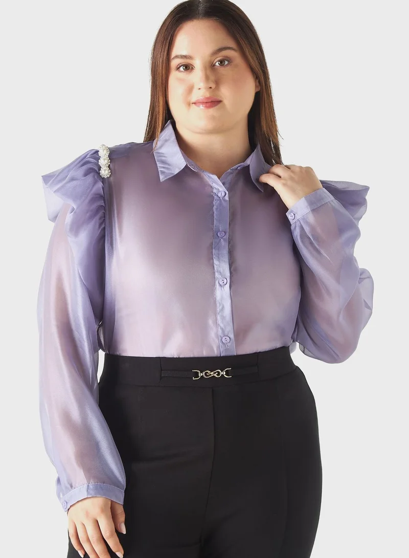 2Xtremz Embellished Ruffle Sleeve Top